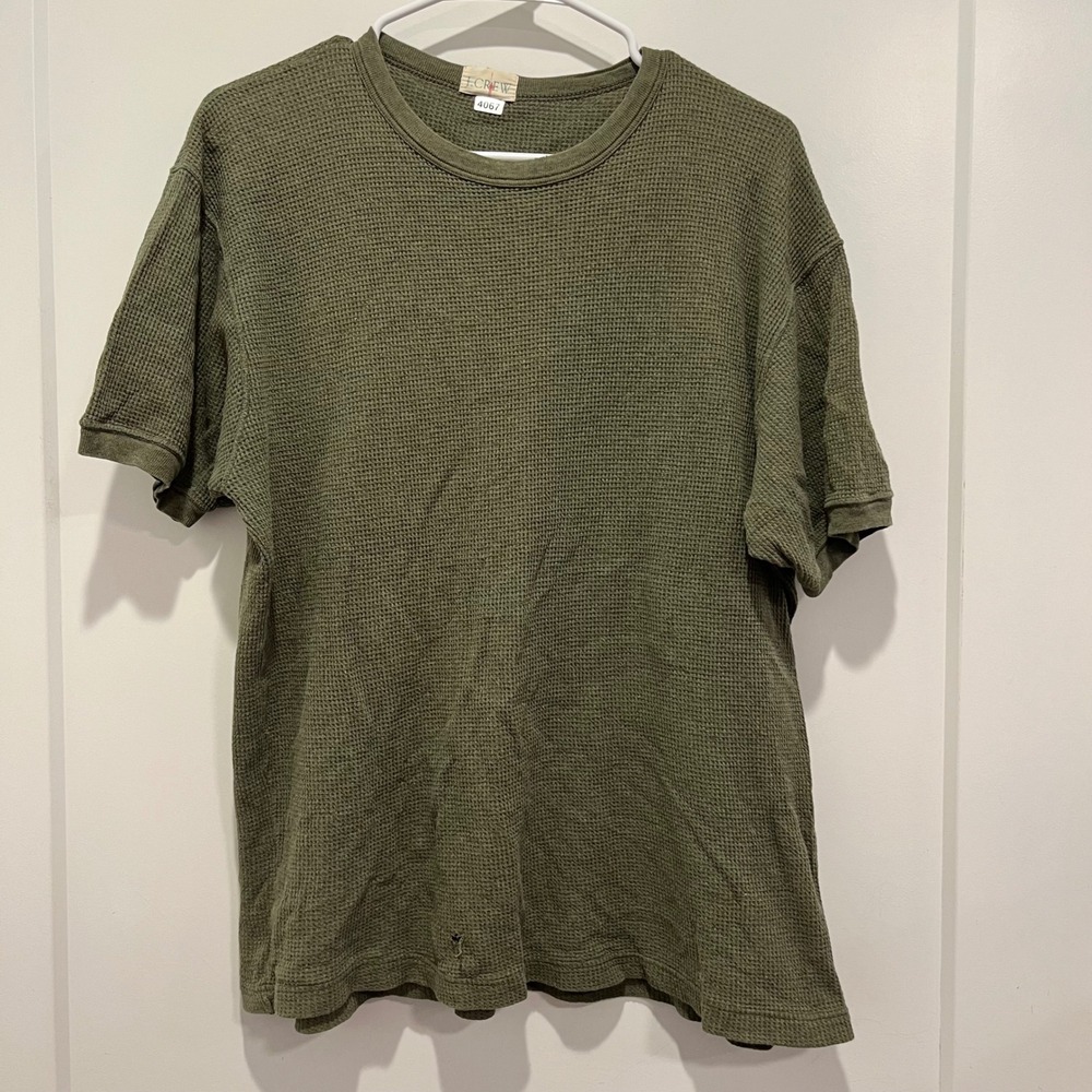J.Crew Mens Olive Green Waffle Knit Thermal T-Shirt Short Sleeve Crew Neck
